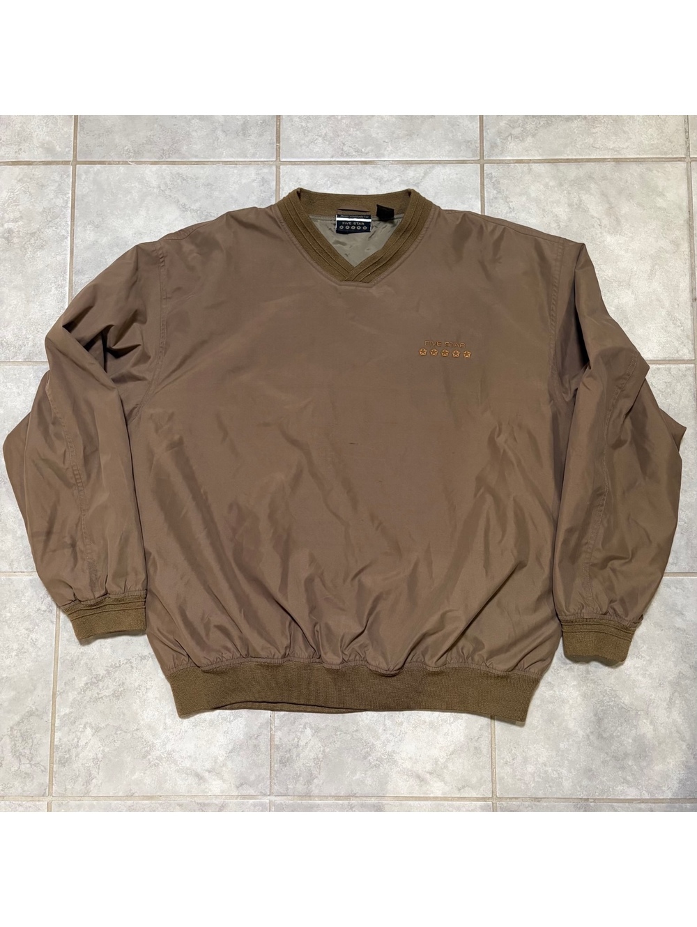 Y2K Five Star V Neck Pullover Windbreaker XL Brown